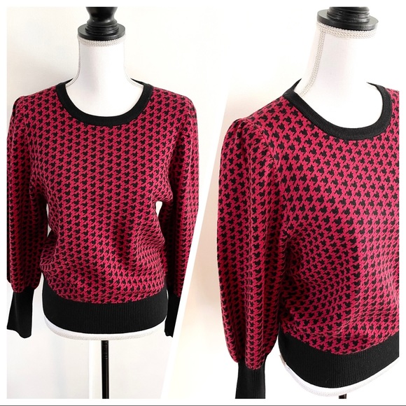 NWT Women’s Philosophy Houndstooth Puff Sleeve Sweater Size M - Picture 4 of 12